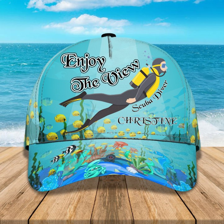 Customized Scuba Diving Hat for Scuba Diver 3D Classic Cap for Men, Husband Birthday Gift Trucker Hats Custom Hats Gifts For Men & Women