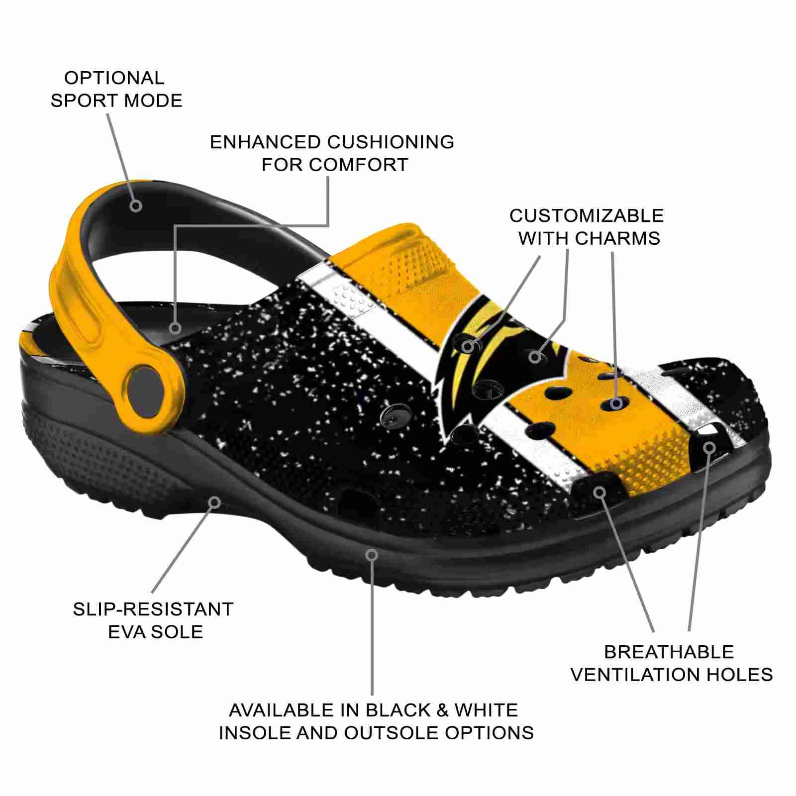 Customized Southern Miss Golden Eagles Vertical Stripes ClogTVC1801712 - Image 5