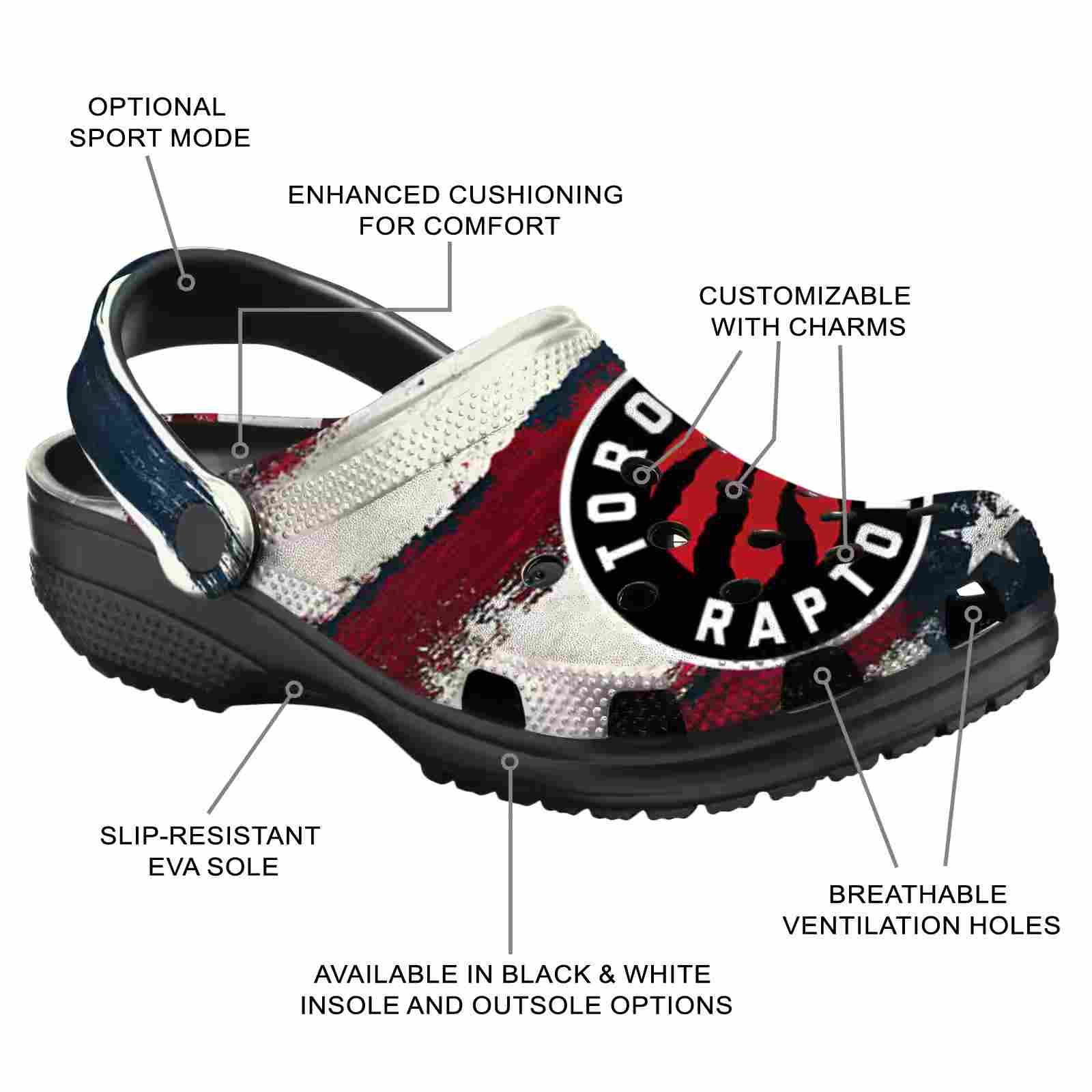 Customized Toronto Raptors Patriotic Stripes ClogTVC1801733 - Image 5