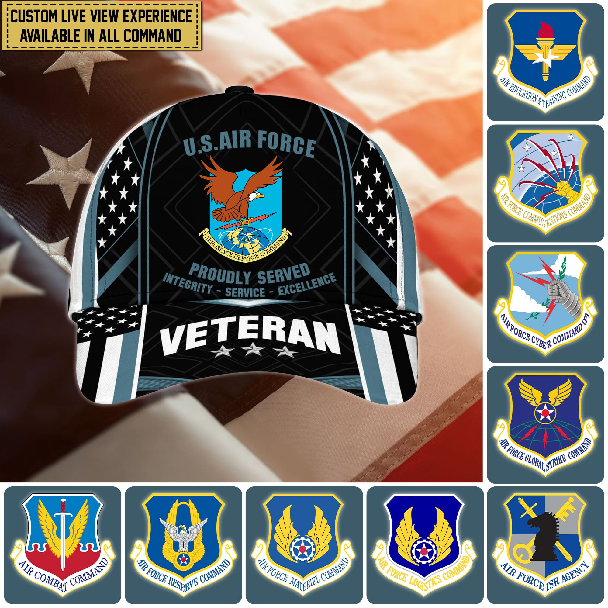 Customized U.S Air Force Command Veteran Cap Trucker Hats Custom Hats Gifts For Men & Women