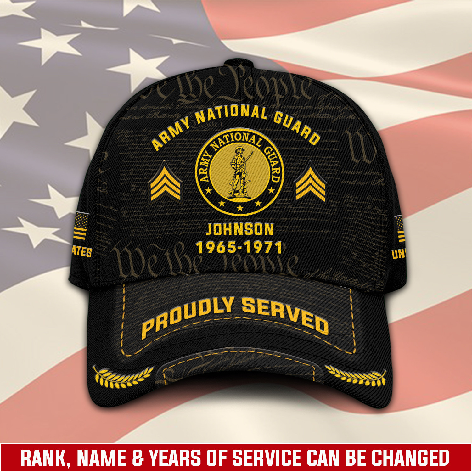 Customized U.S Army National Guard Veteran Hat  Print Cap Personalized With Rank Military Style Ball Trucker Hats Custom Hats Gifts For Men & Women