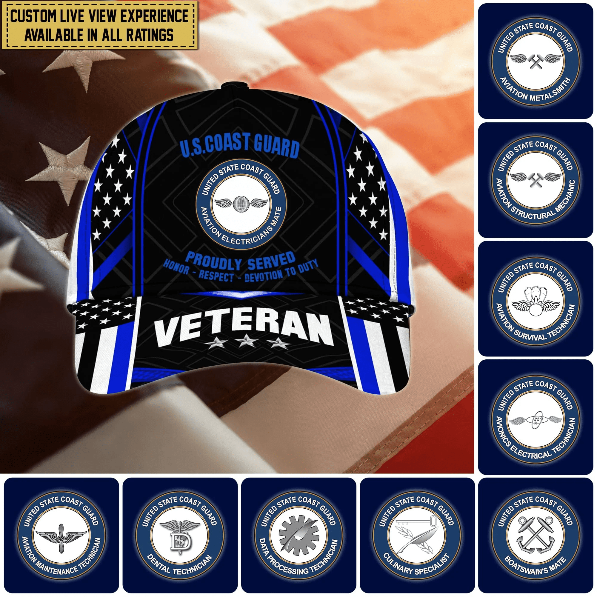 Customized U.S Coast Guard Ratings Veteran Cap Trucker Hats Custom Hats Gifts For Men & Women