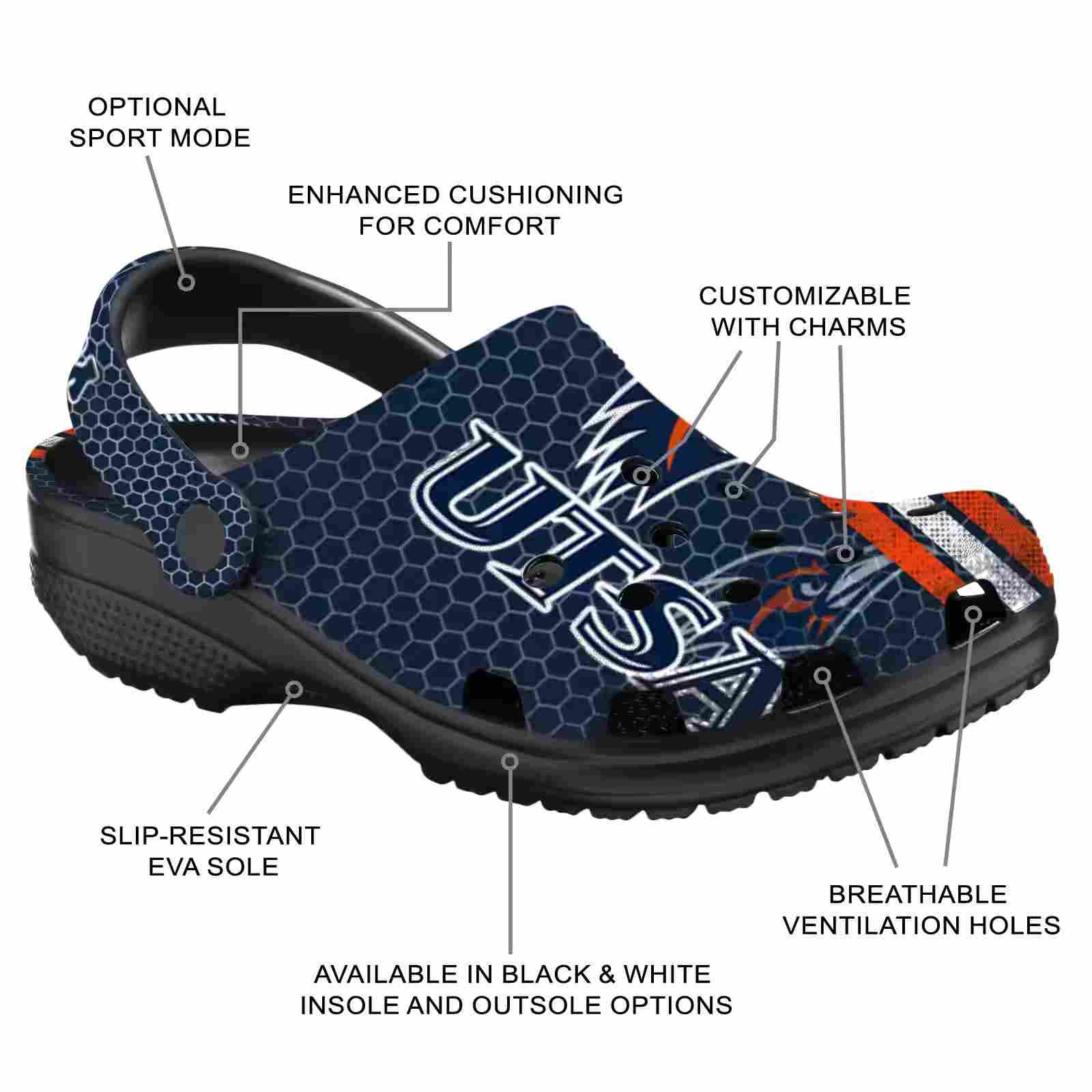 Customized UTSA Roadrunners Contrasting Stripes ClogTVC1801744 - Image 5