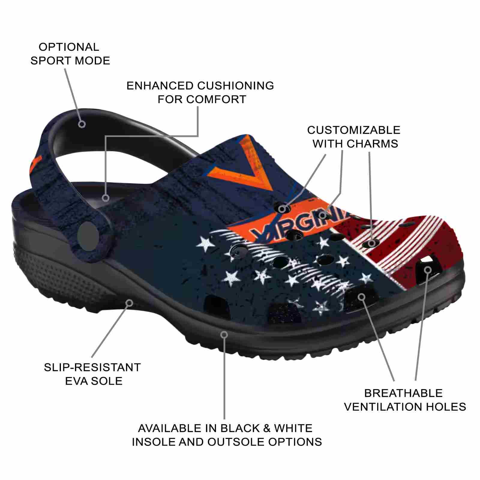 Customized Virginia Cavaliers Star-Spangled Side Pattern ClogTVC1801745 - Image 5