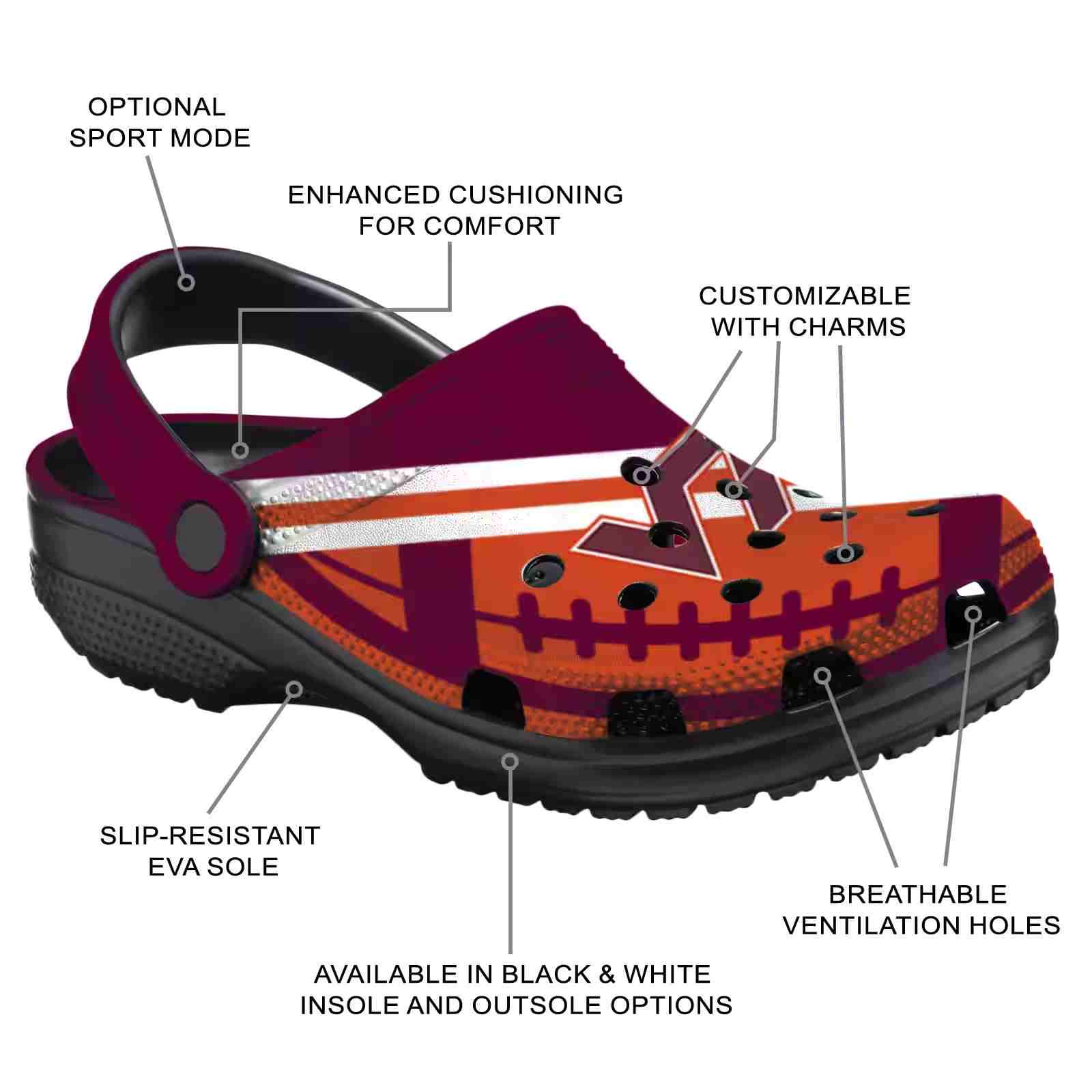 Customized Virginia Tech Hokies Football Motif ClogTVC1801135 - Image 5