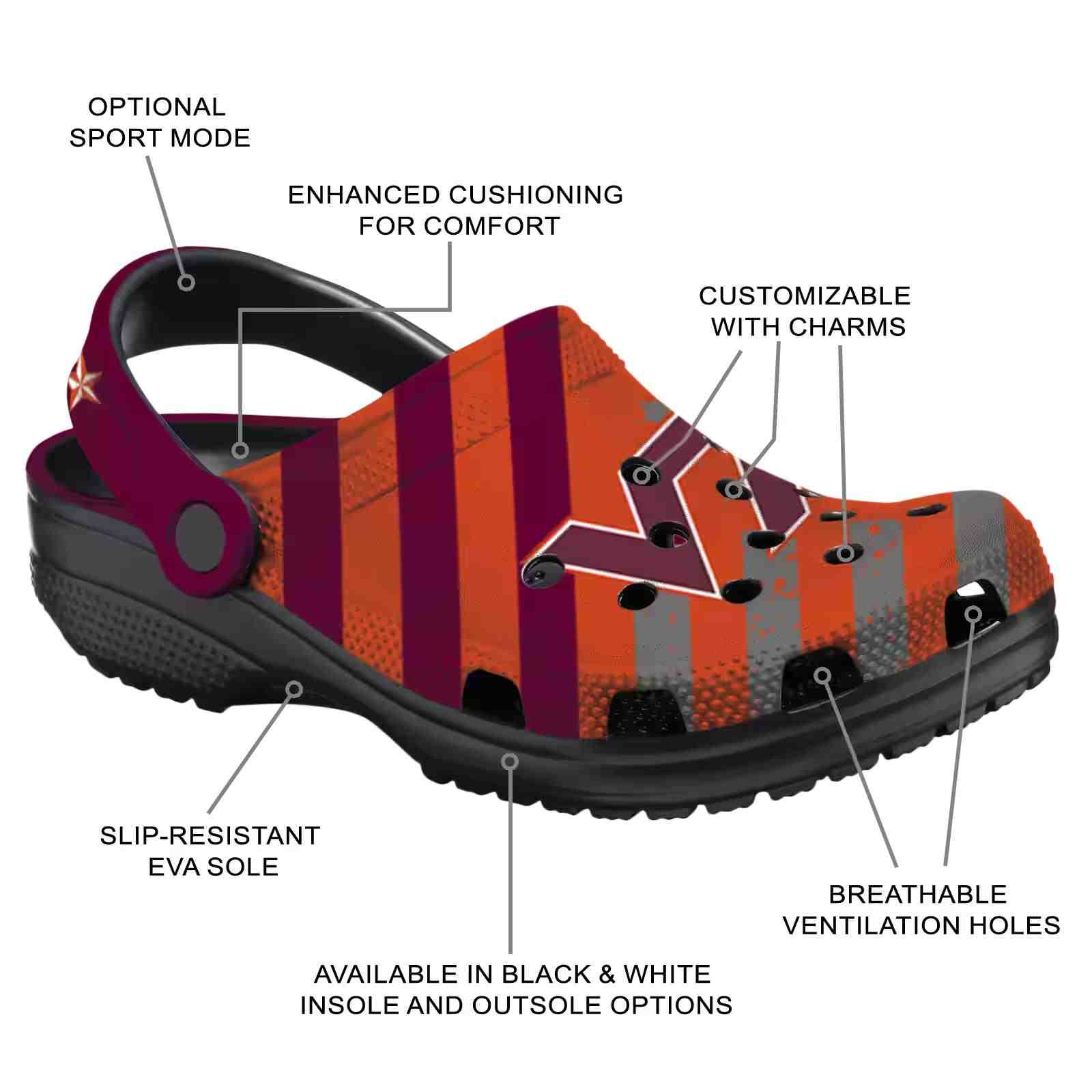 Customized Virginia Tech Hokies Star-Spangled Graphic ClogTVC1801134 - Image 5