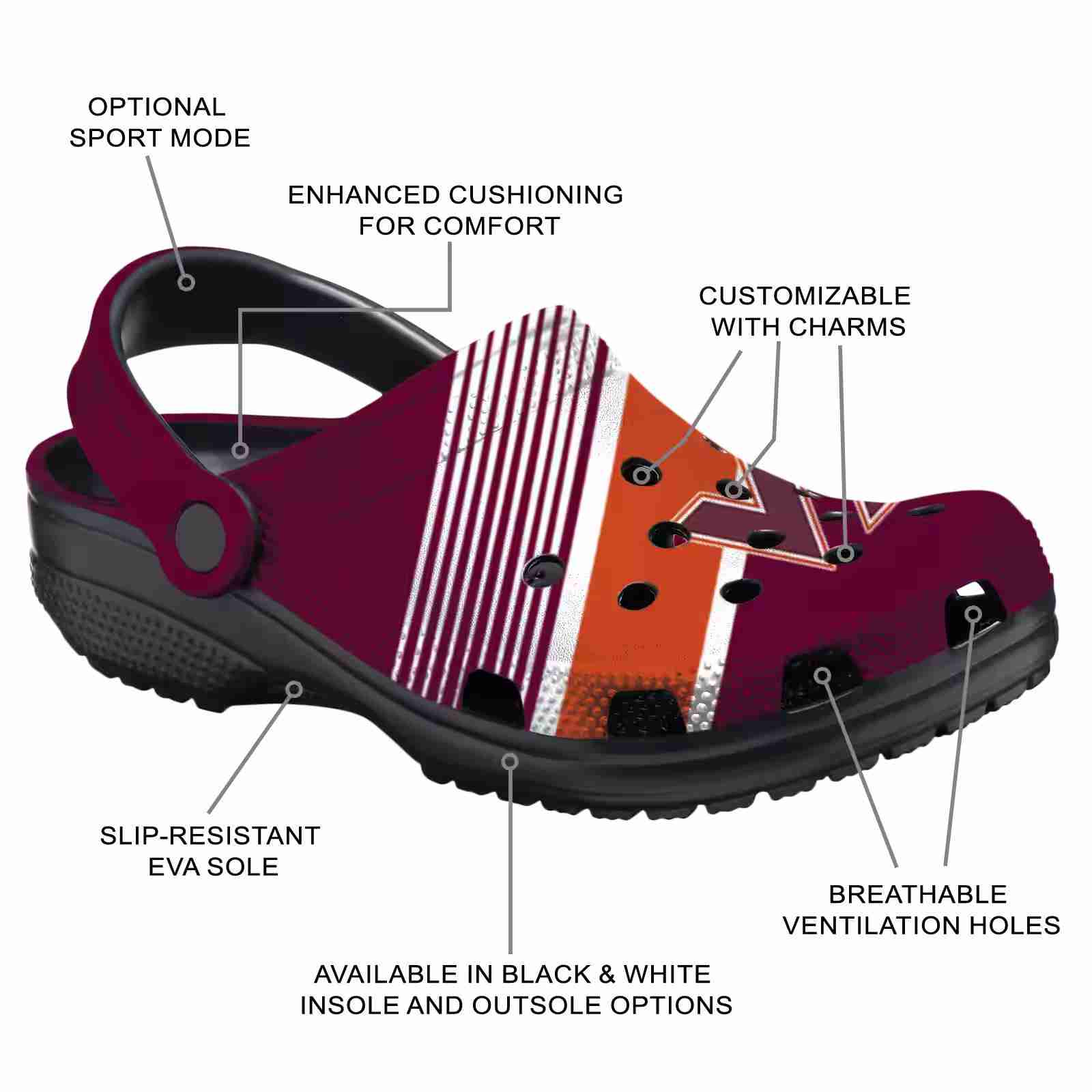 Customized Virginia Tech Hokies Vibrant Dual-Tone ClogTVC1801134 - Image 5