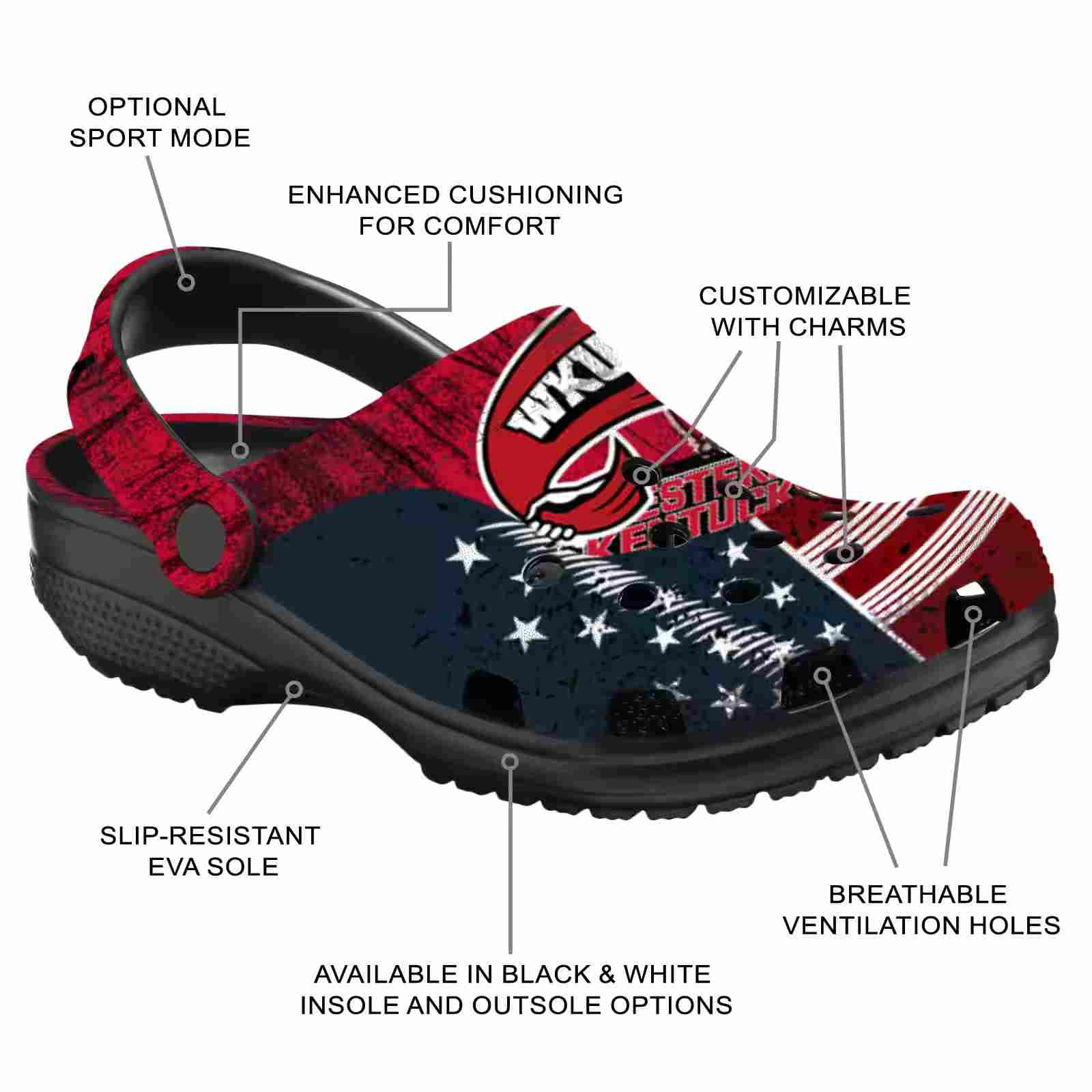 Customized Western Kentucky Hilltoppers Star-Spangled Side Pattern ClogTVC1801746 - Image 5