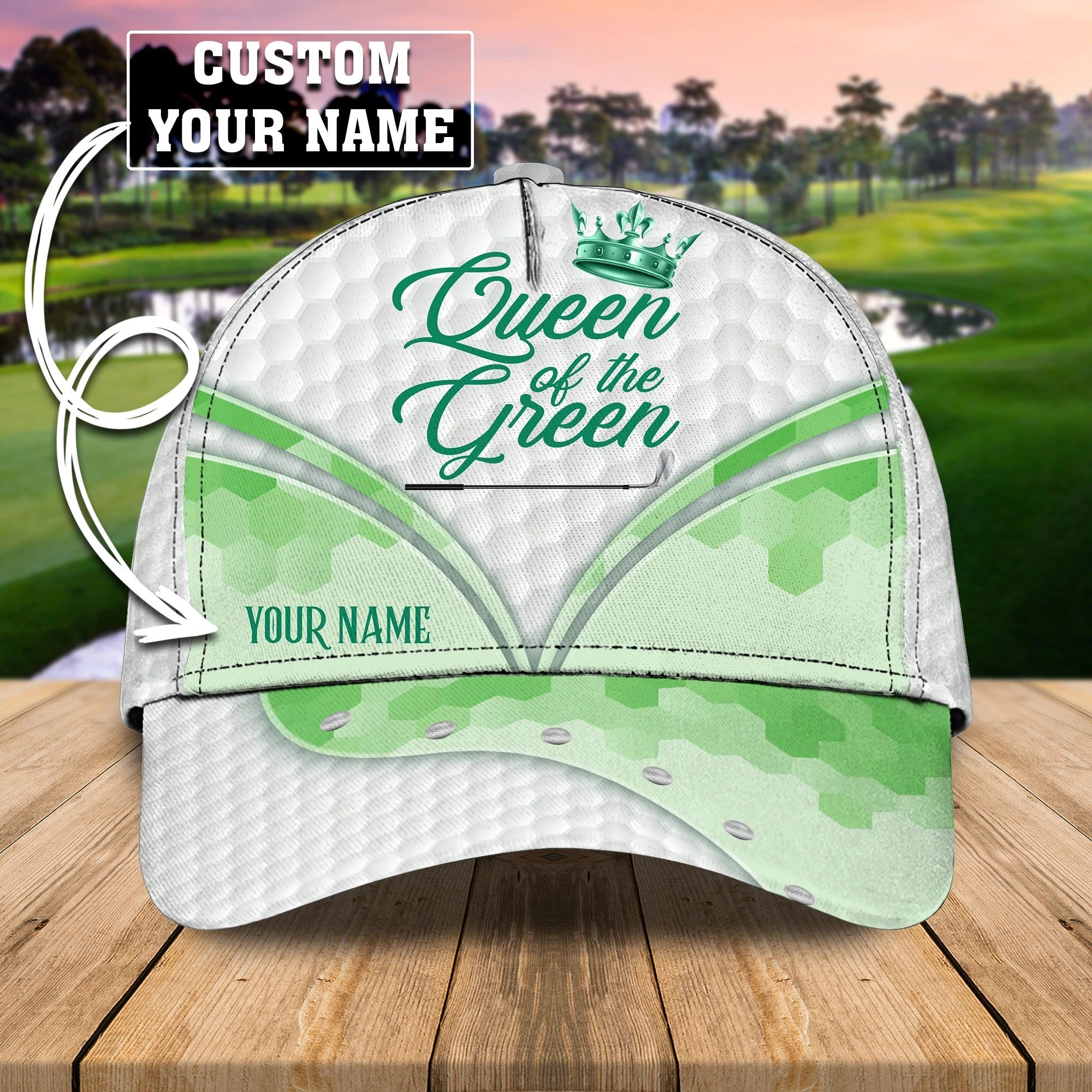 Customized White Green Golf Cap Hat For Girl, Queen Of The Green Cap Golfer Gift, Golfer Gifts Trucker Hats Custom Hats Gifts For Men & Women