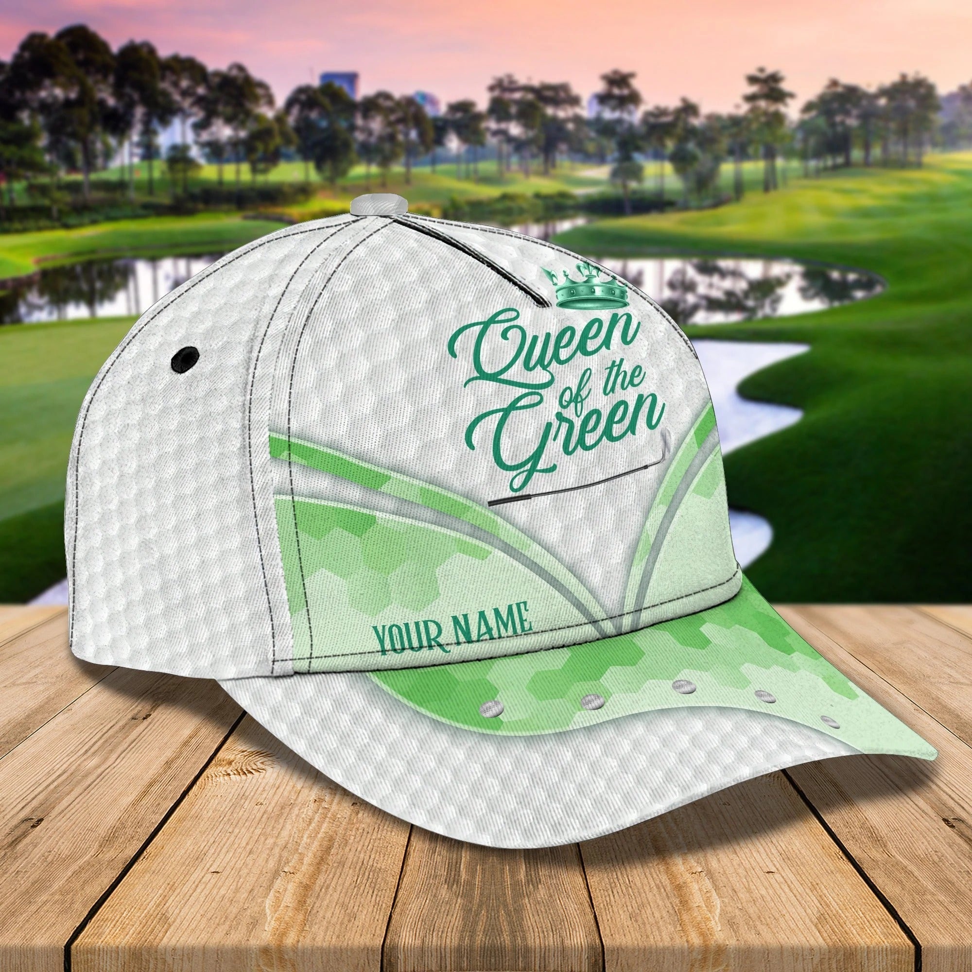 Customized White Green Golf Cap Hat For Girl, Queen Of The Green Cap Golfer Gift, Golfer Gifts Trucker Hats Custom Hats Gifts For Men & Women
