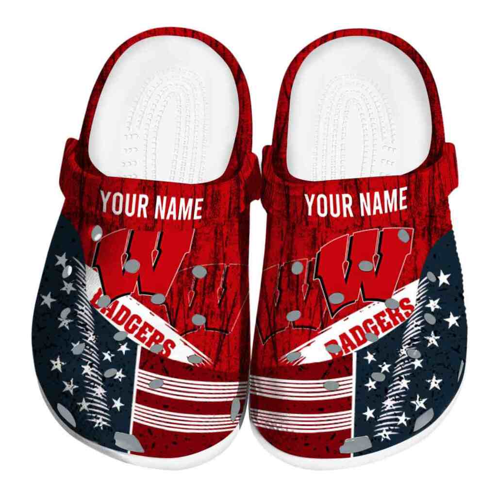 Customized Wisconsin Badgers Star-Spangled Side Pattern ClogTVC180173