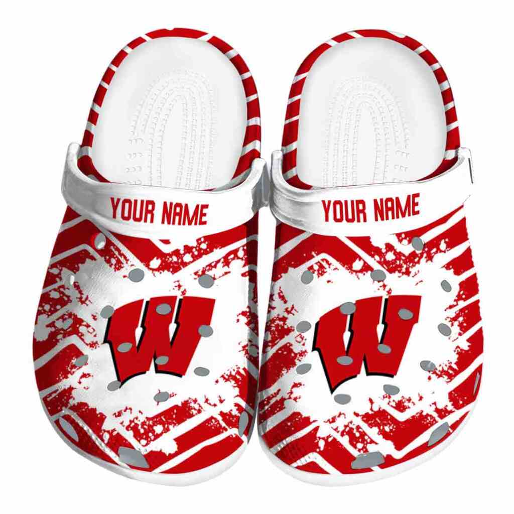Customized Wisconsin Badgers Zigzag Paint Burst ClogTVC180173