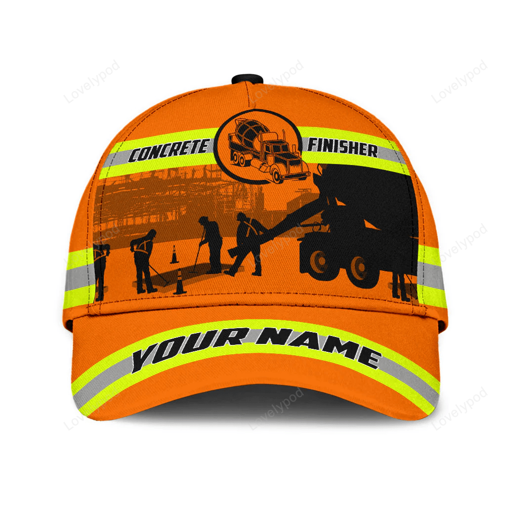 Customized With Name A Concrete Finisher Safety 3D Fuill Printed Classic Cap Hat, Gift For Concreter Husband Trucker Hats Custom Hats Gifts For Men & Women