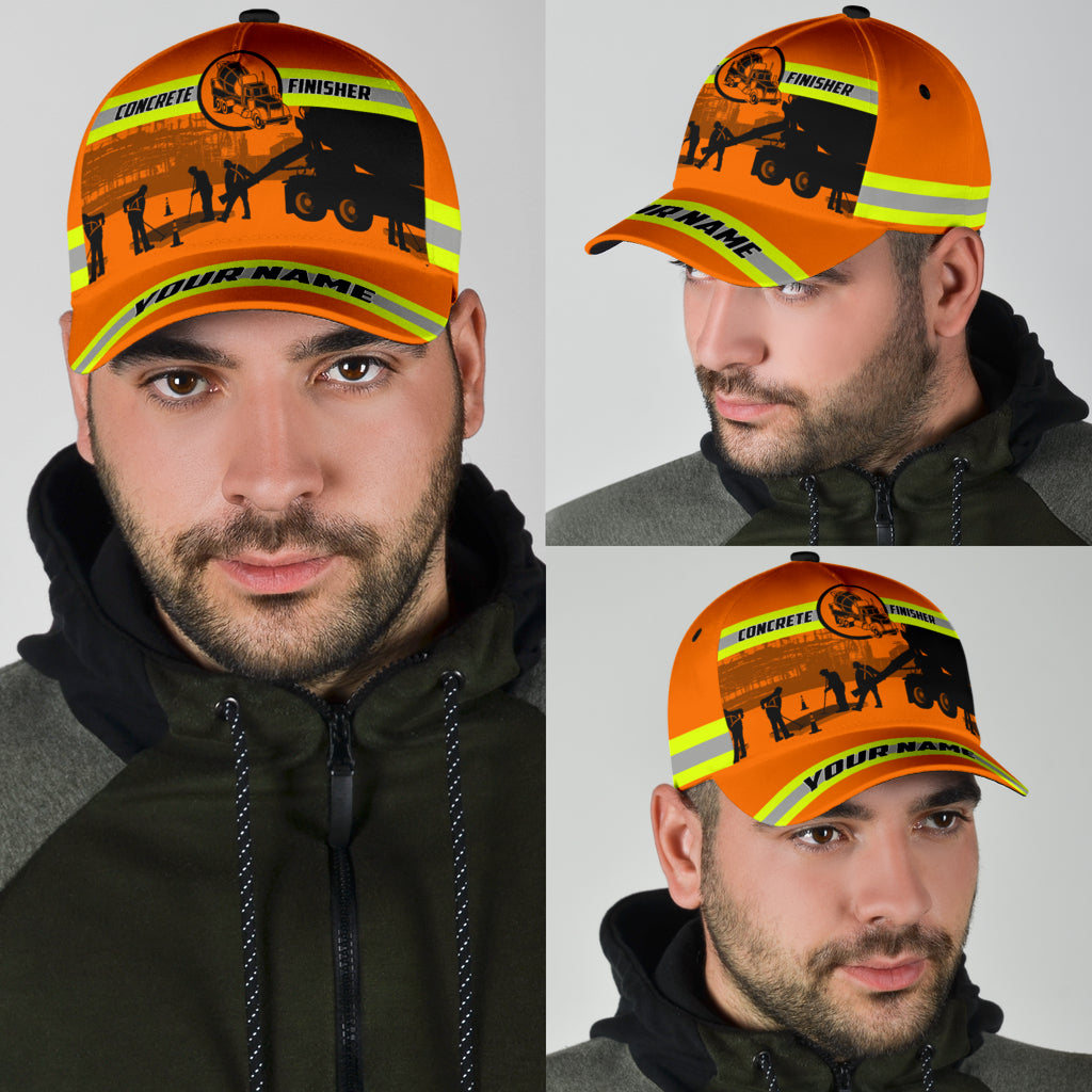 Customized With Name A Concrete Finisher Safety 3D Fuill Printed Classic Cap Hat, Gift For Concreter Husband Trucker Hats Custom Hats Gifts For Men & Women