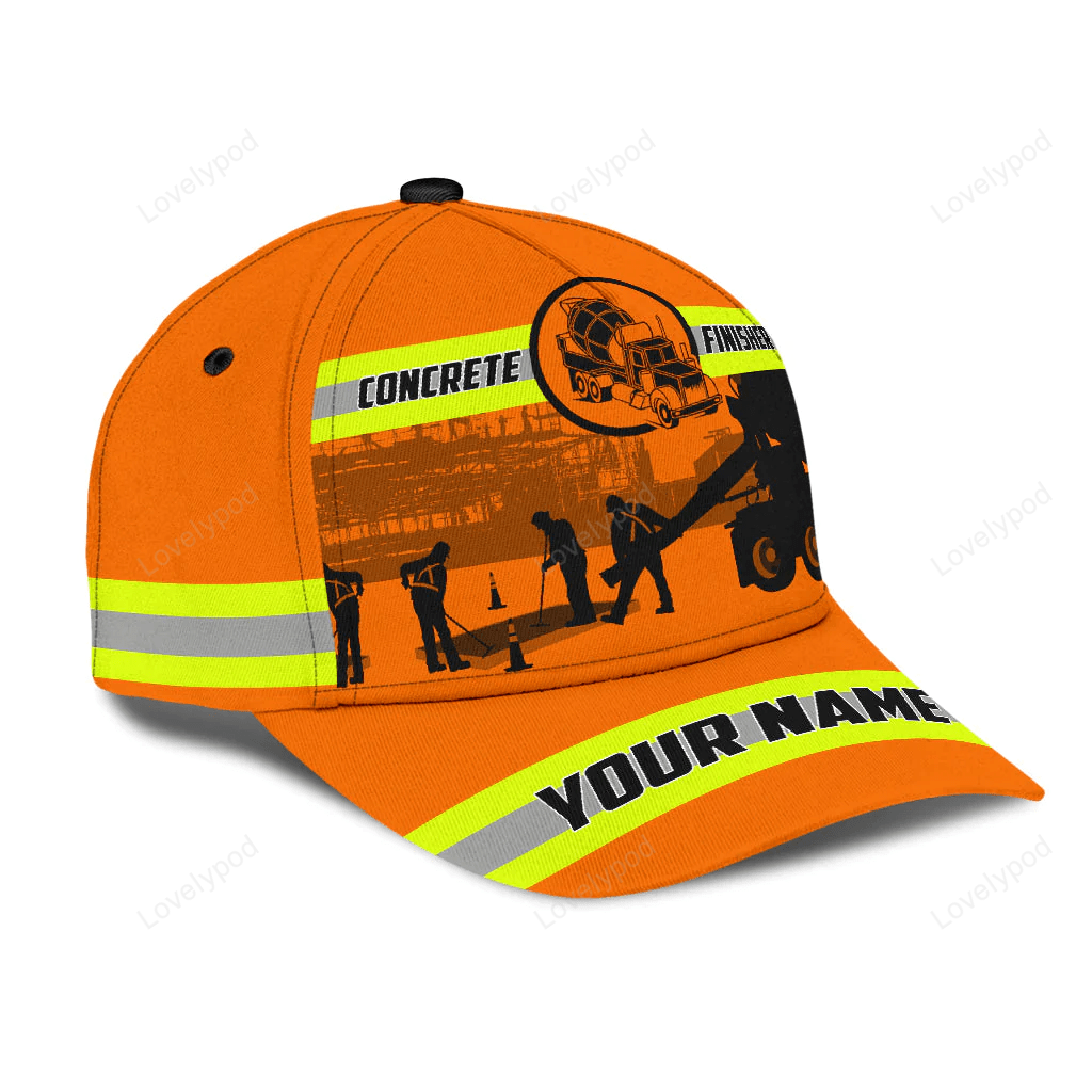 Customized With Name A Concrete Finisher Safety 3D Fuill Printed Classic Cap Hat, Gift For Concreter Husband Trucker Hats Custom Hats Gifts For Men & Women