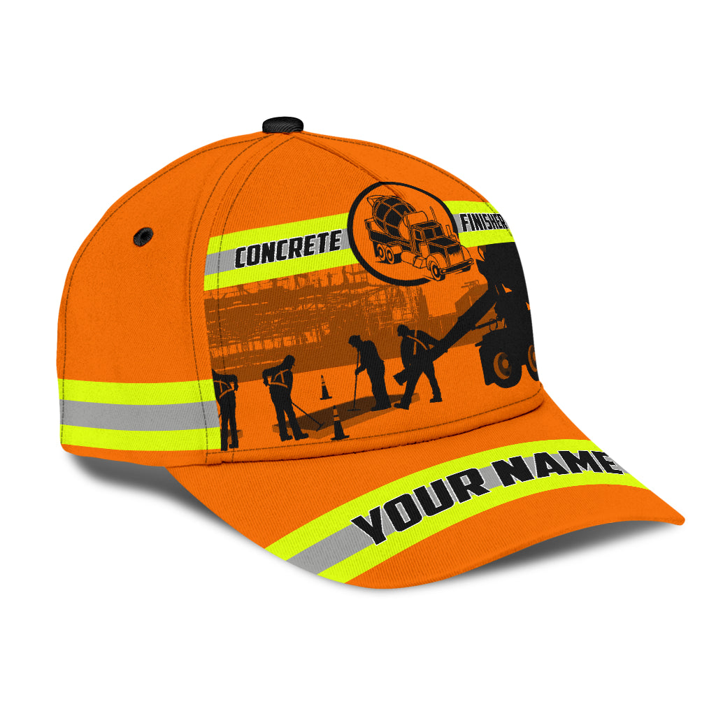 Customized With Name A Concrete Finisher Safety 3D Fuill Printed Classic Cap Hat, Gift For Concreter Husband Trucker Hats Custom Hats Gifts For Men & Women