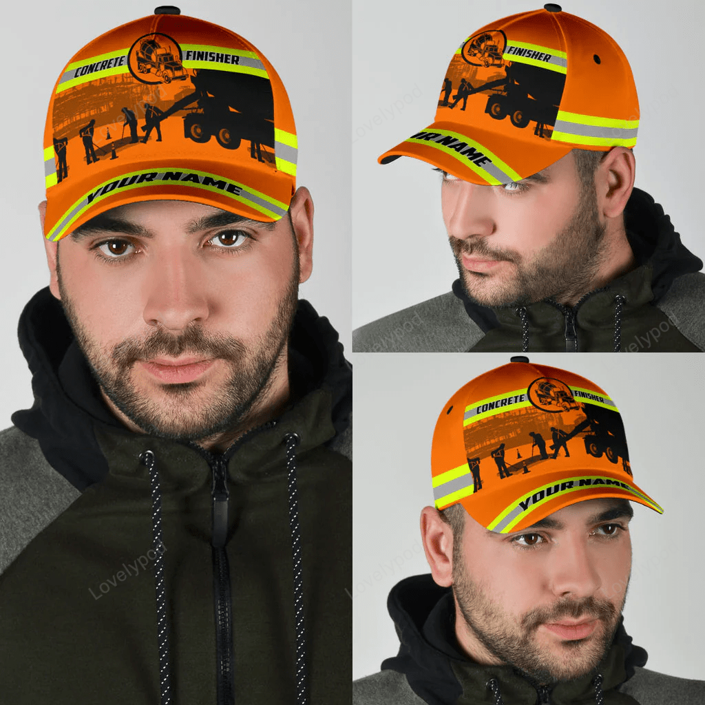 Customized With Name A Concrete Finisher Safety 3D Fuill Printed Classic Cap Hat, Gift For Concreter Husband Trucker Hats Custom Hats Gifts For Men & Women