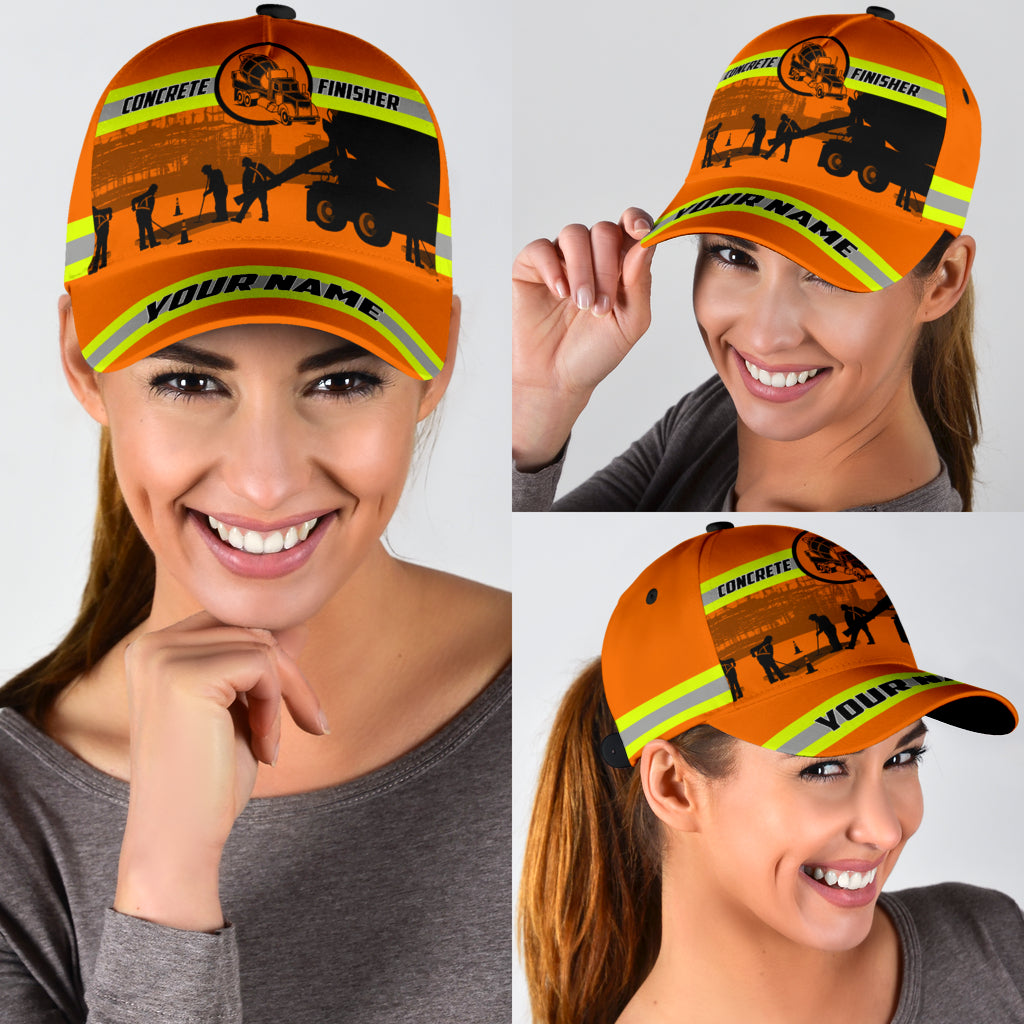 Customized With Name A Concrete Finisher Safety 3D Fuill Printed Classic Cap Hat, Gift For Concreter Husband Trucker Hats Custom Hats Gifts For Men & Women