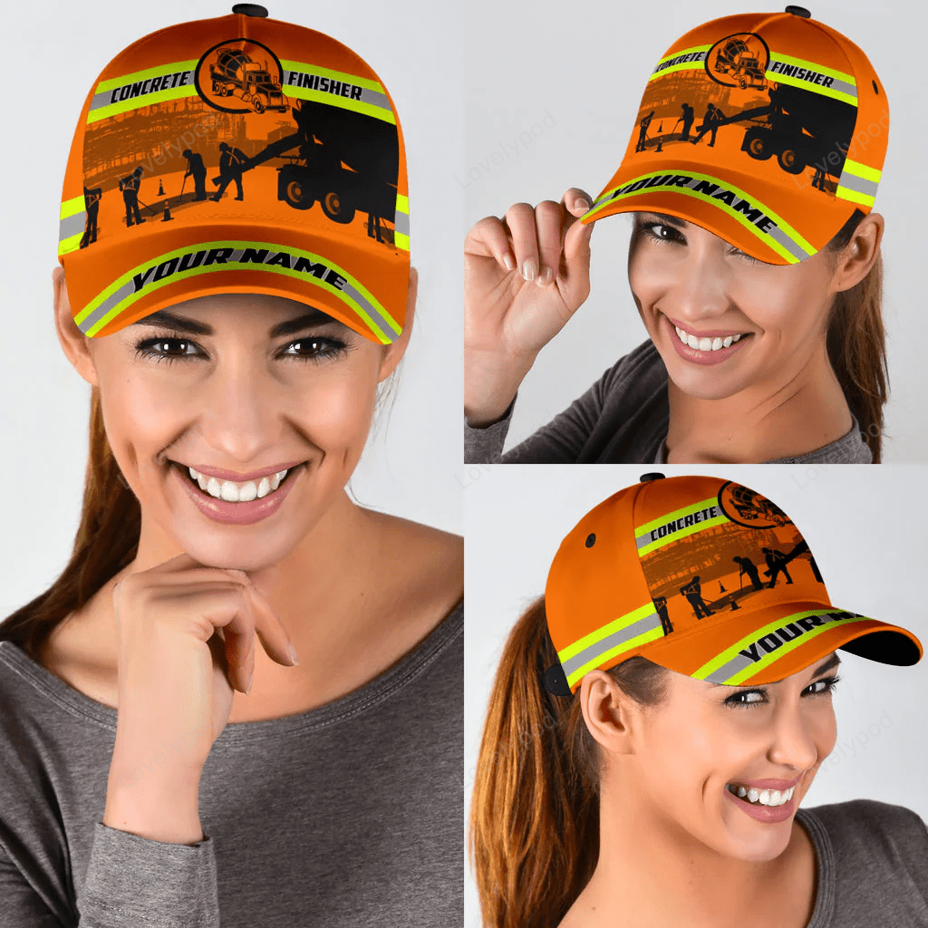 Customized With Name A Concrete Finisher Safety 3D Fuill Printed Classic Cap Hat, Gift For Concreter Husband Trucker Hats Custom Hats Gifts For Men & Women