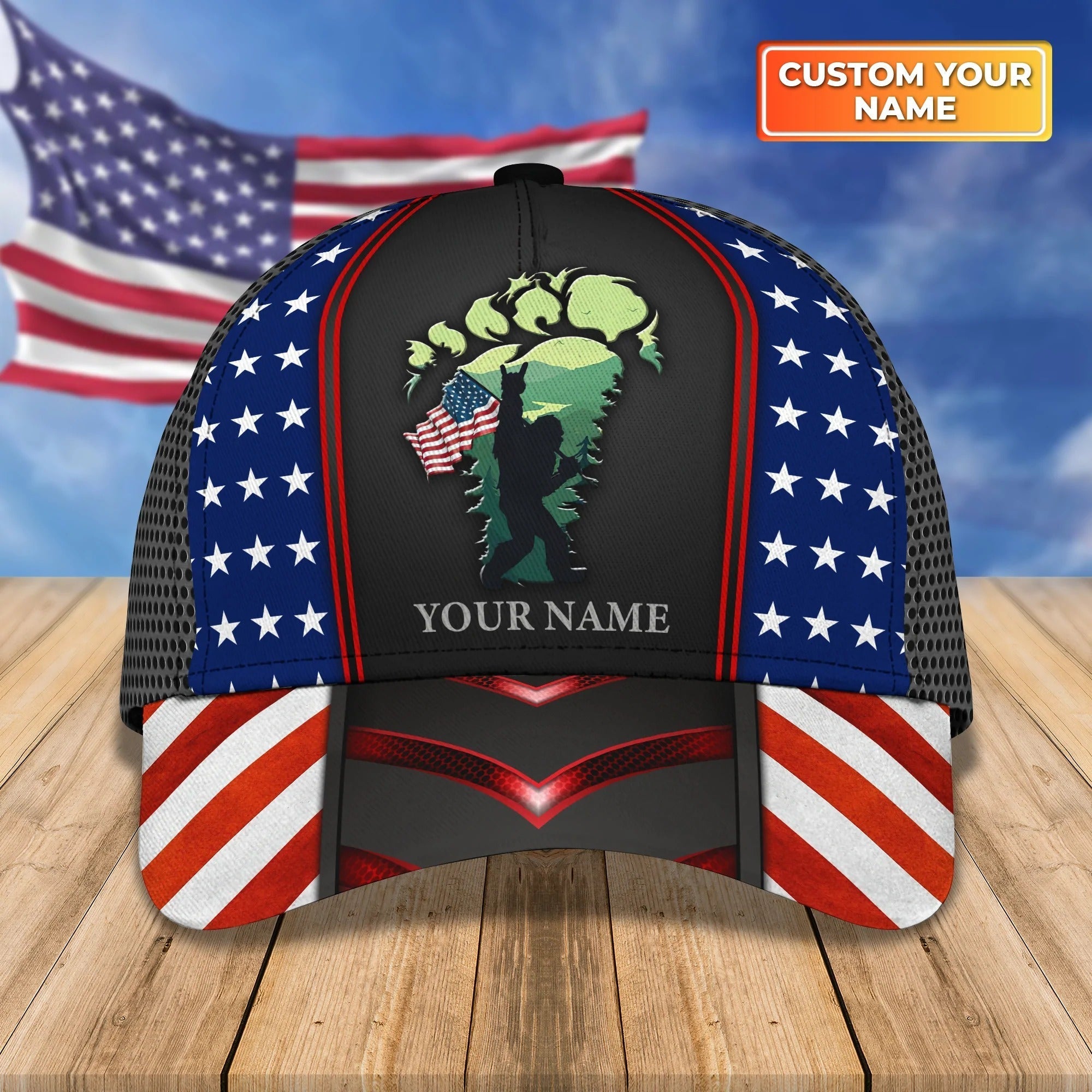 Customized With Name Bigfoot Camping Cap, Big Foot Baseball Classic Cap Hat For Camper Trucker Hats Custom Hats Gifts For Men & Women