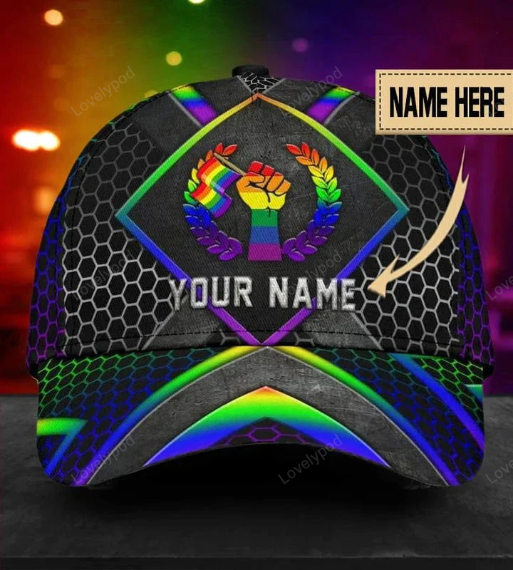 Customized With Name Pride Baseball Cap, Stop Hating LGBT Printing 3D Baseball Cap Hat, Lesbian Gifts Trucker Hats Custom Hats Gifts For Men & Women