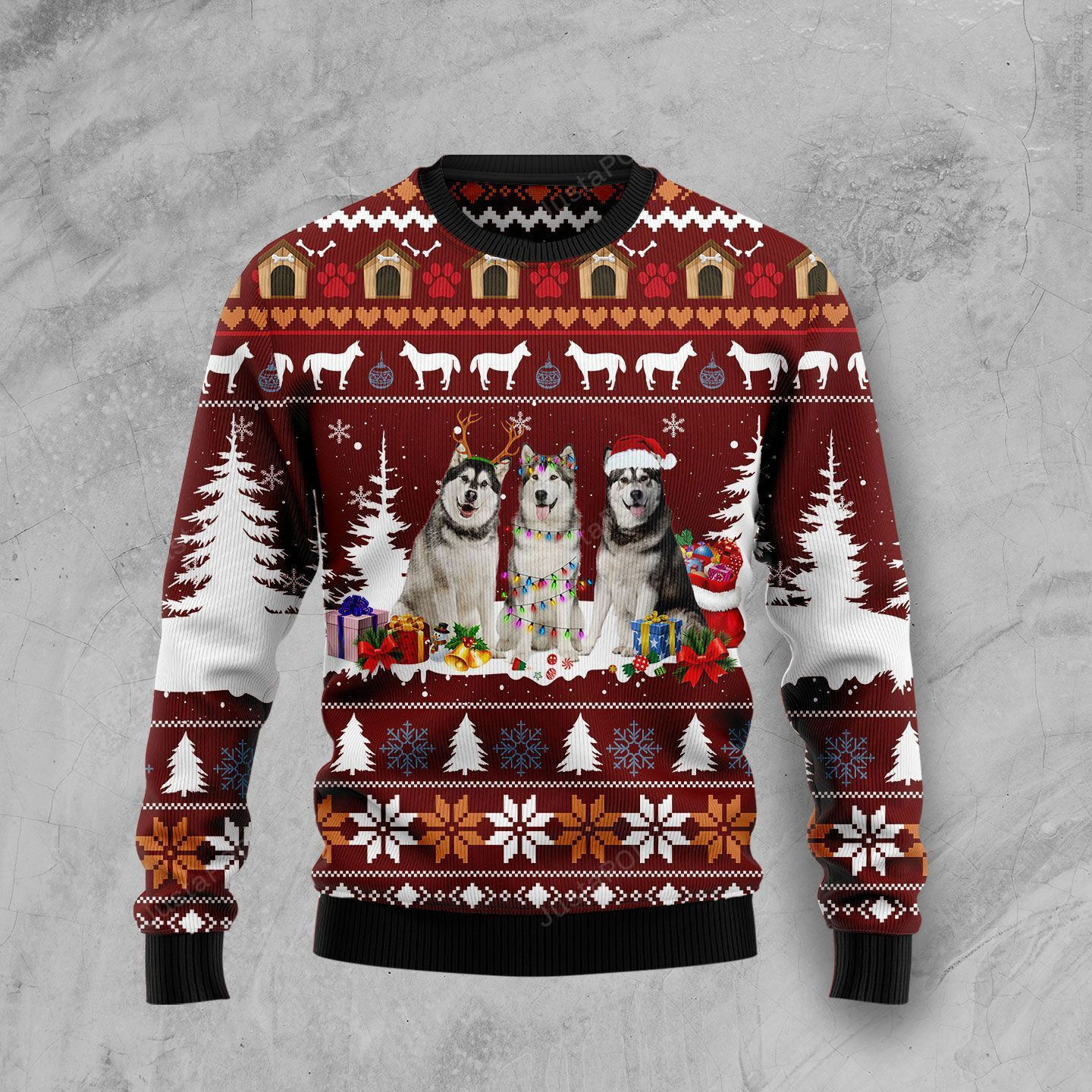 Cute Alaskan Ugly Christmas Sweater Adult 3D Funny Matching for family
