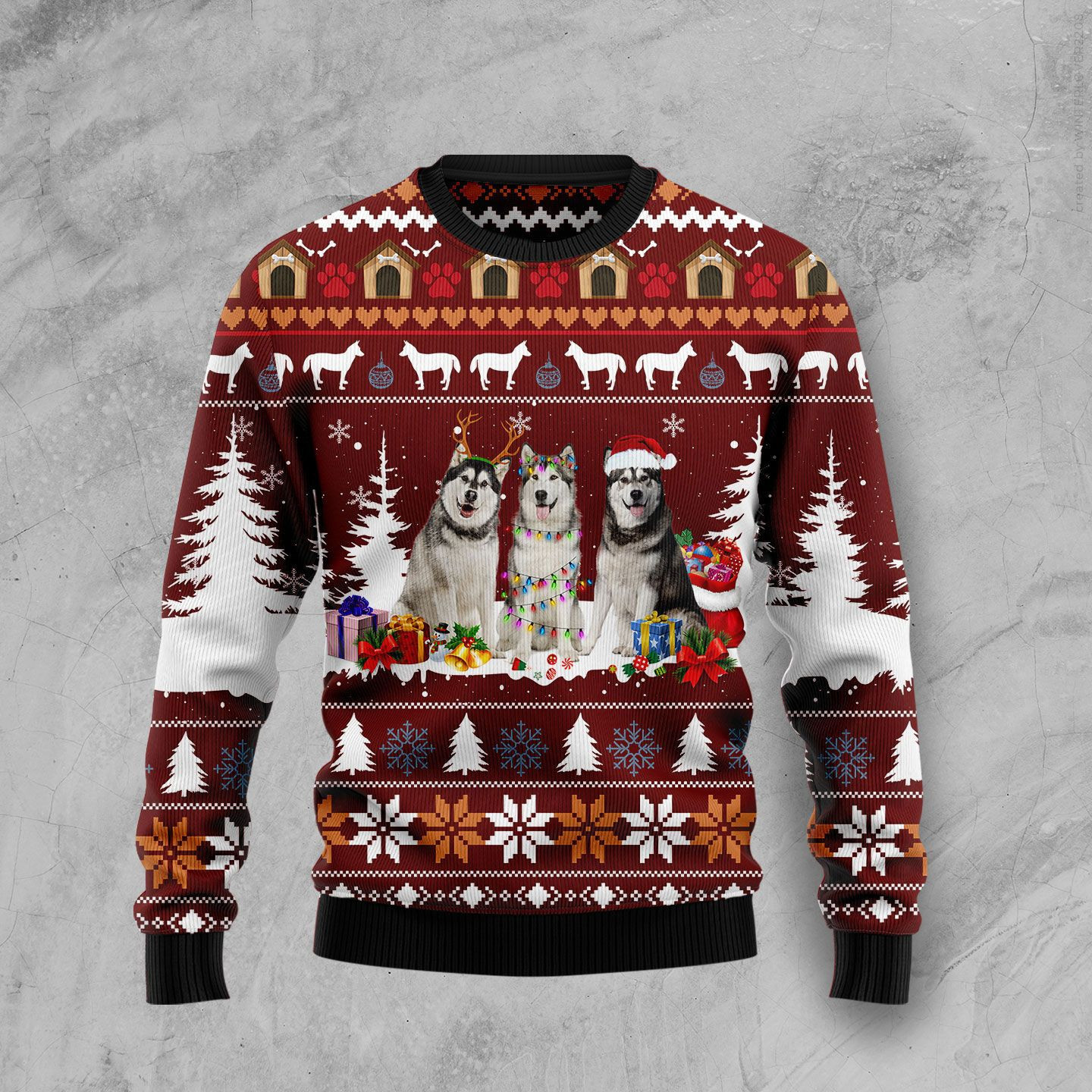 Cute Alaskan Ugly Christmas Sweater Adult 3D Funny Matching for family
