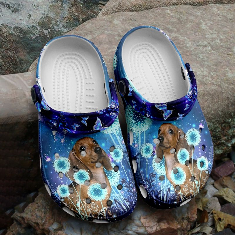Cute Baby Dachshund Lighting Blue Flowers Crocs Crocband Clogs Shoes Comfortable For Men Women and Kids