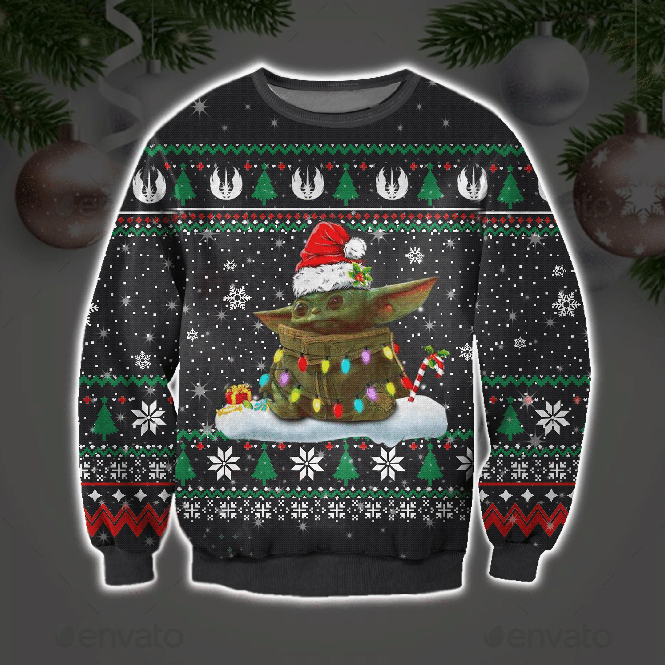 Cute Baby Yoda Ugly Christmas Sweater Adult 3D Funny Matching for family