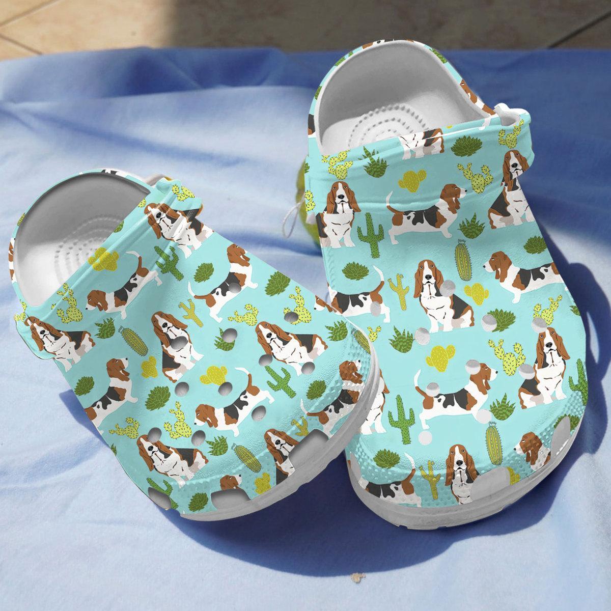Cute Basset Hound With Cactus Crocs Crocband Clogs Shoes Comfortable For Men Women and Kids