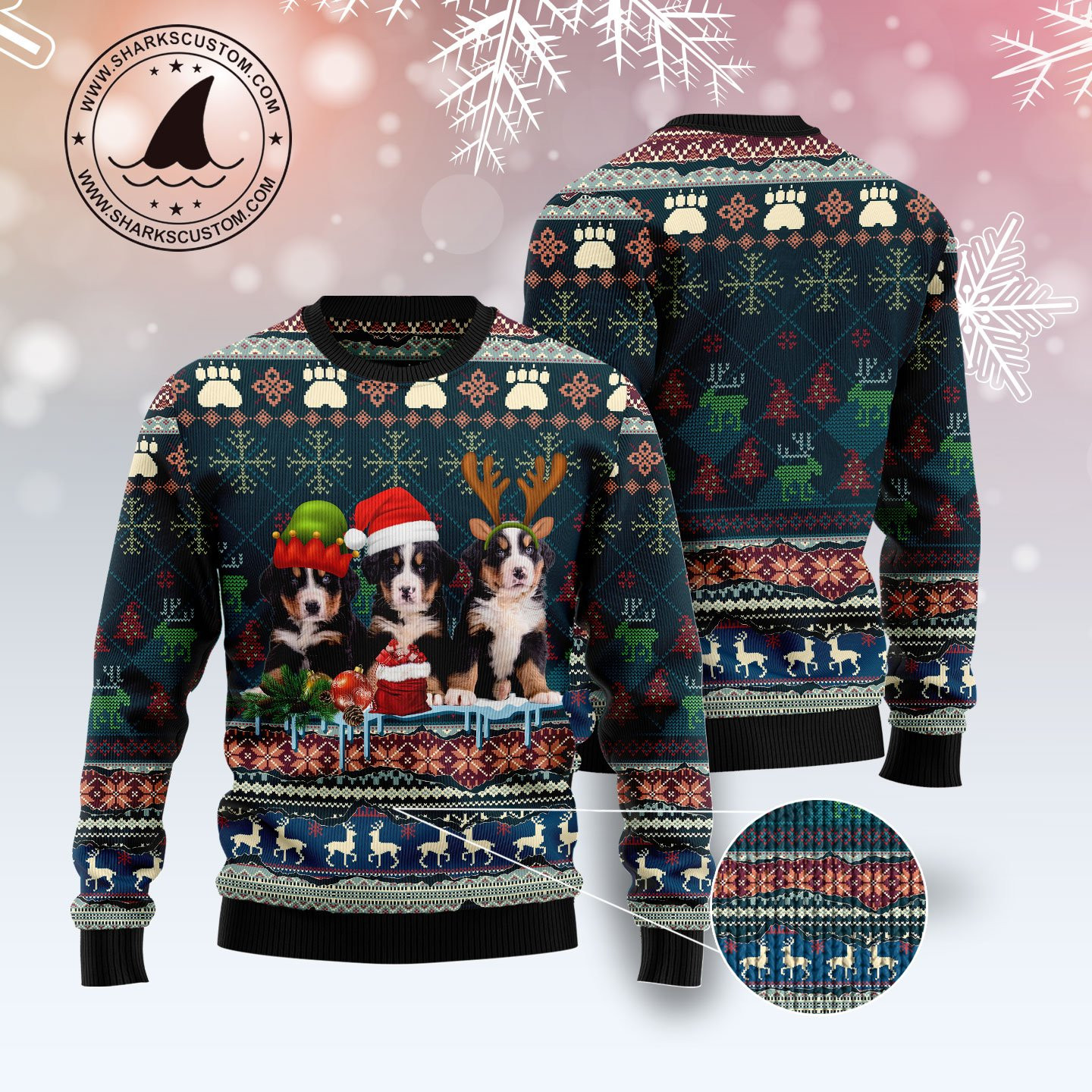 Cute Bernese Mountain Dog Christmas Ugly Christmas Sweater Adult 3D Funny Matching for family - Image 3