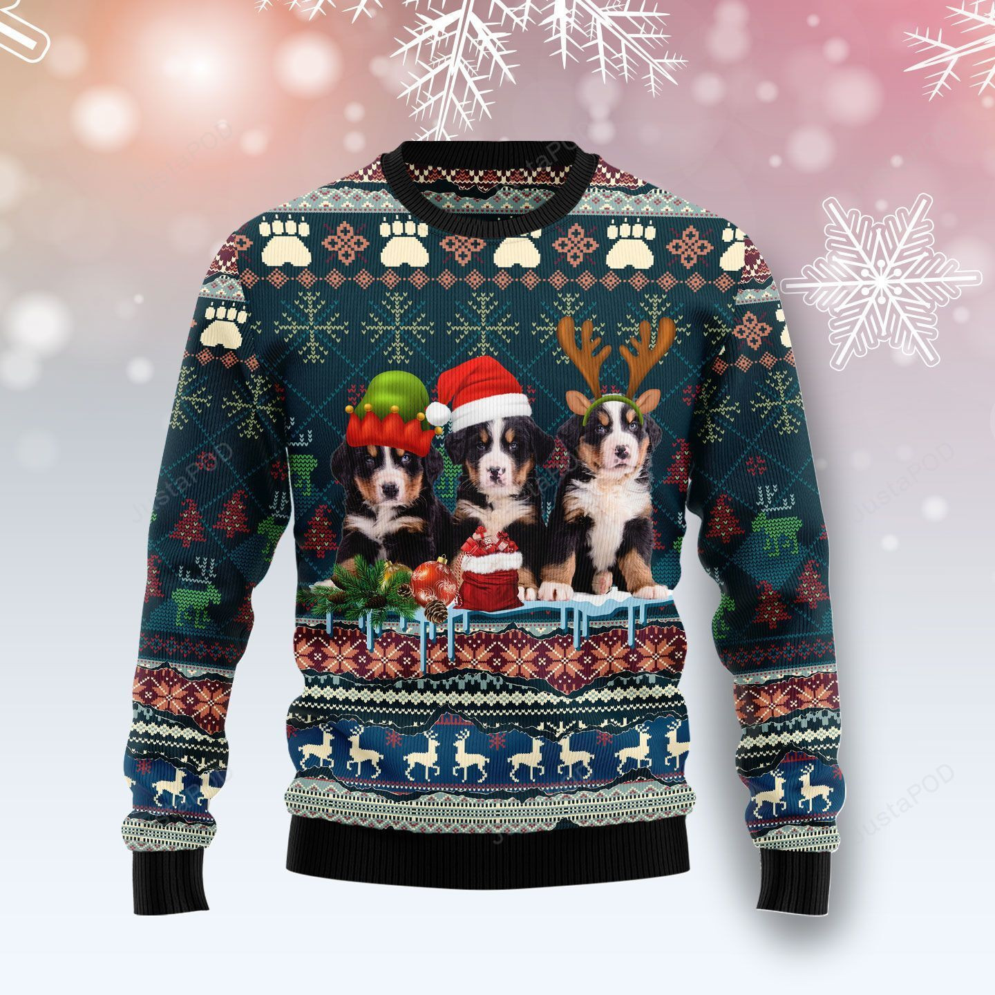 Cute Bernese Mountain Dog Christmas Ugly Christmas Sweater Adult 3D Funny Matching for family