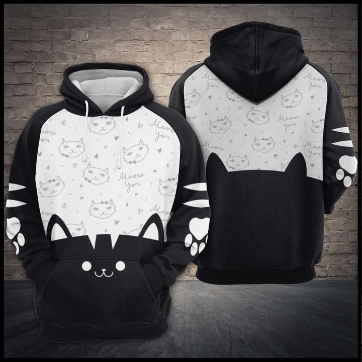 Cute Black Cat 3D All Over Print Hoodie, Zip Hoodie