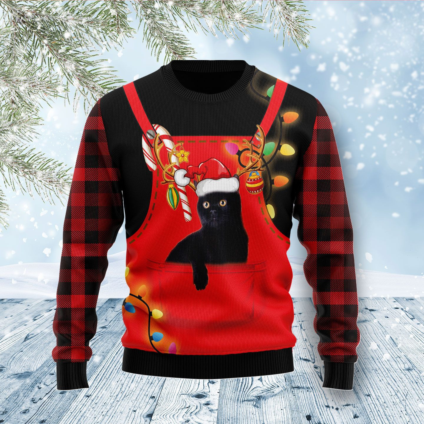 Cute Black Cat Ugly Christmas Sweater Adult 3D Funny Matching for family