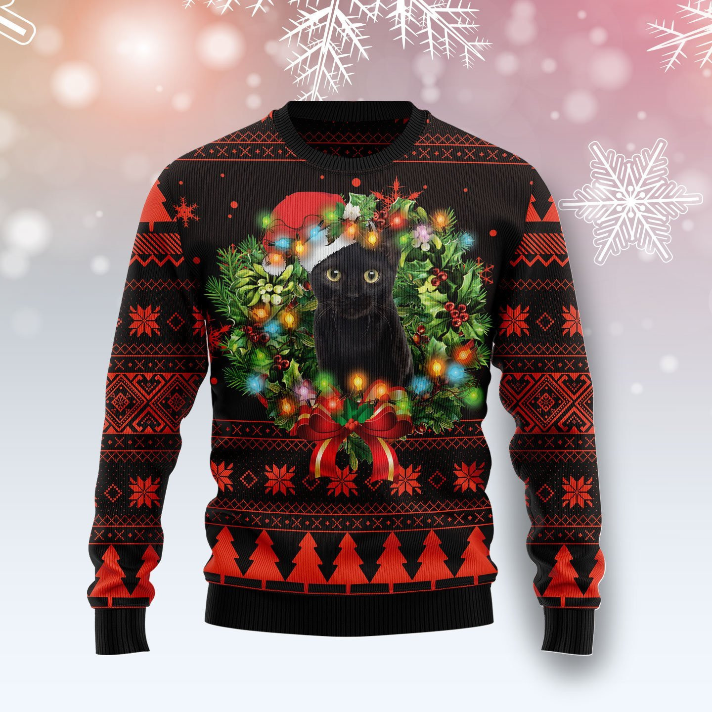 Cute Black Cat Ugly Christmas Sweater Adult 3D Funny Matching for family