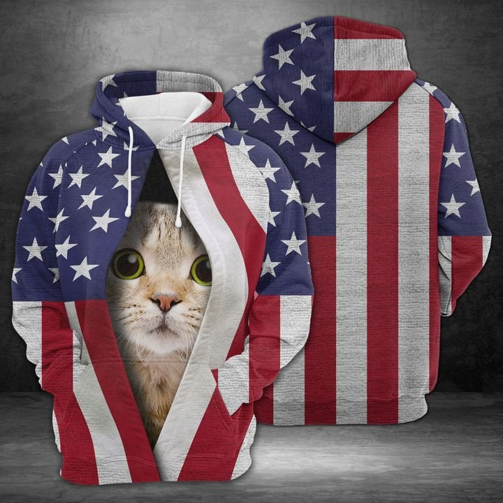Cute Cat American Flag 3D All Over Print Hoodie, Zip Hoodie