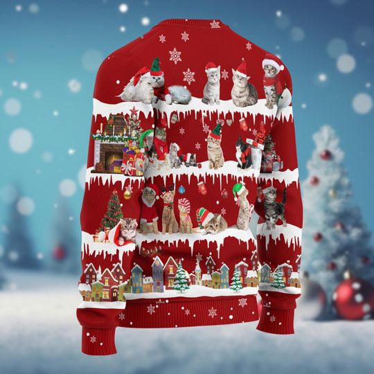 Cute Cat Christmas Sweater, Merry Catmas Holiday Sweater, Kitten Cats Xmas Sweater - Image 11