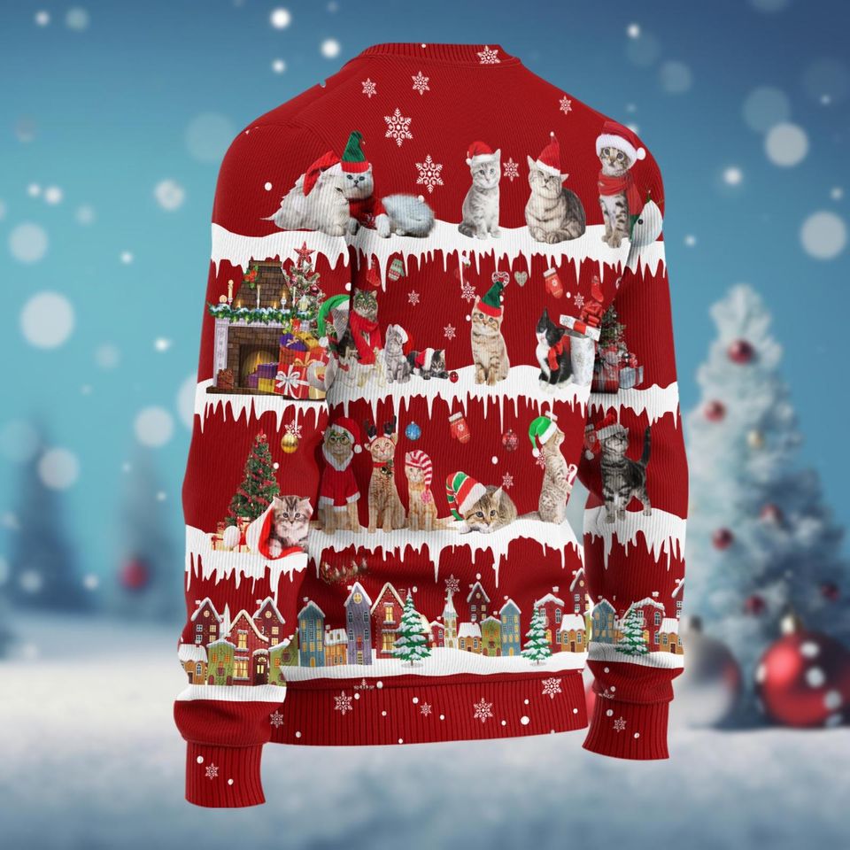 Cute Cat Christmas Sweater, Merry Catmas Holiday Sweater, Kitten Cats Xmas Sweater - Image 4