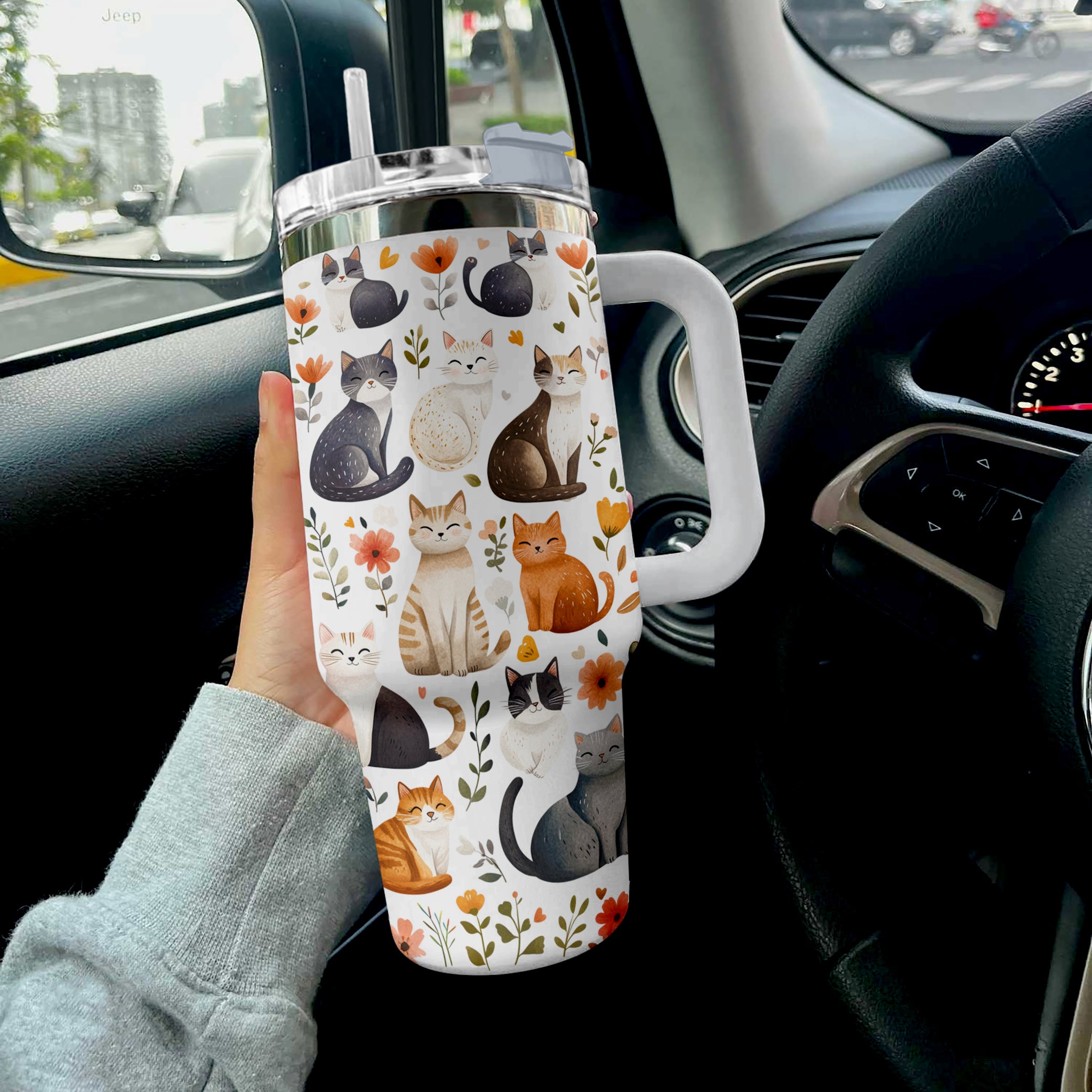 Cute Cat Shaped for Travel Custom Stanley Cup 40 oz 30 oz Tumbler With HandleTVC2301290 - Image 3