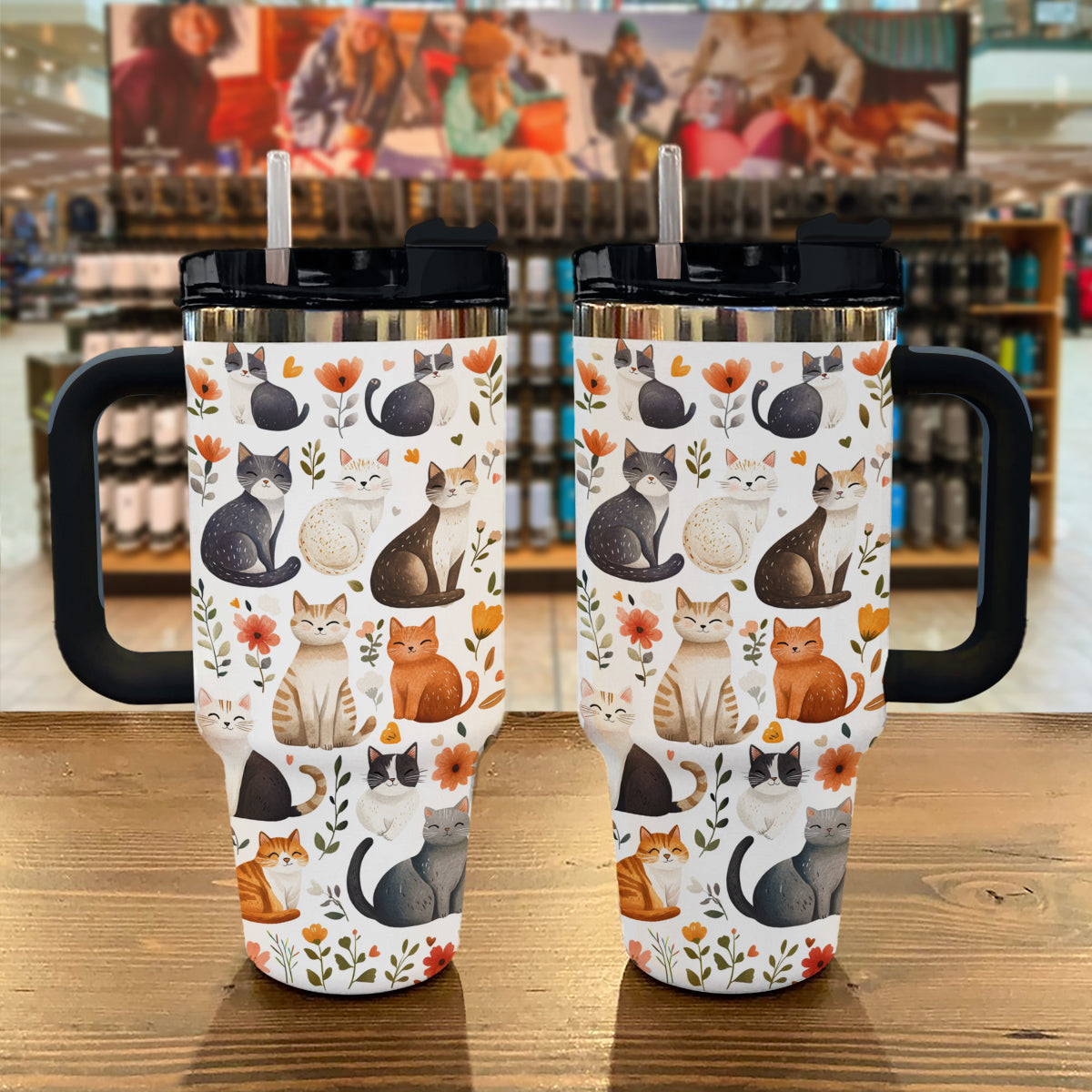 Cute Cat Shaped for Travel Custom Stanley Cup 40 oz 30 oz Tumbler With HandleTVC2301290 - Image 2