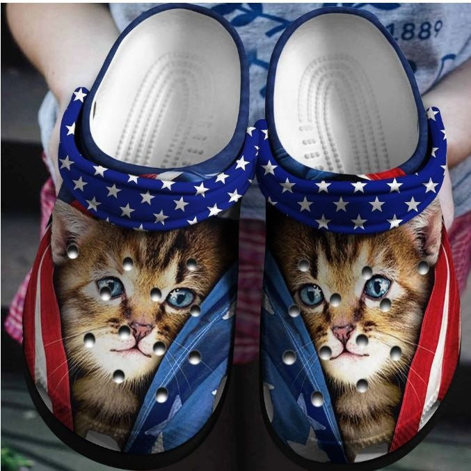 Cute Cat Us Shoe 4Th Of July - Animal Happy Independence America Clog Shoes Gift For Women Men
