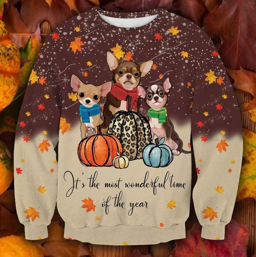 Cute Chihuahua Thanksgiving Ugly Christmas Sweater Adult 3D Funny Matching for family