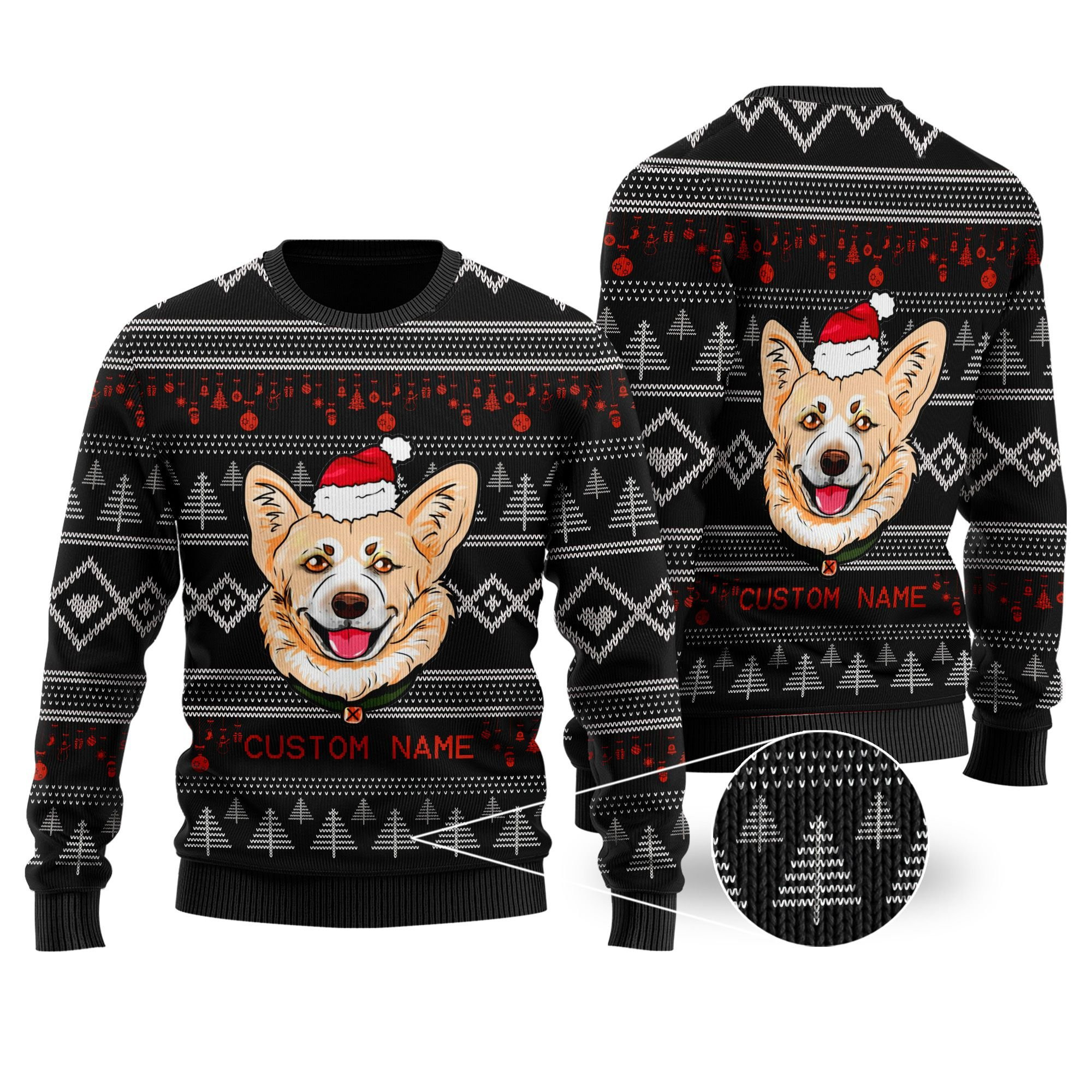 Cute Corgi 3D Custom Name Shirt For Dog Lovers Ugly Christmas Sweater Adult 3D Funny Matching for family