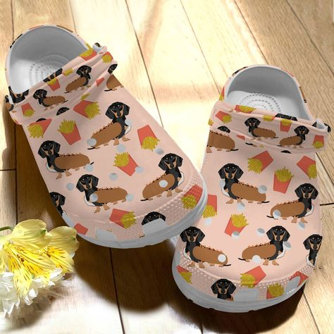 Cute Dachshund And Yummy Fast Food Crocs Crocband Clogs Shoes Comfortable For Men Women and Kids