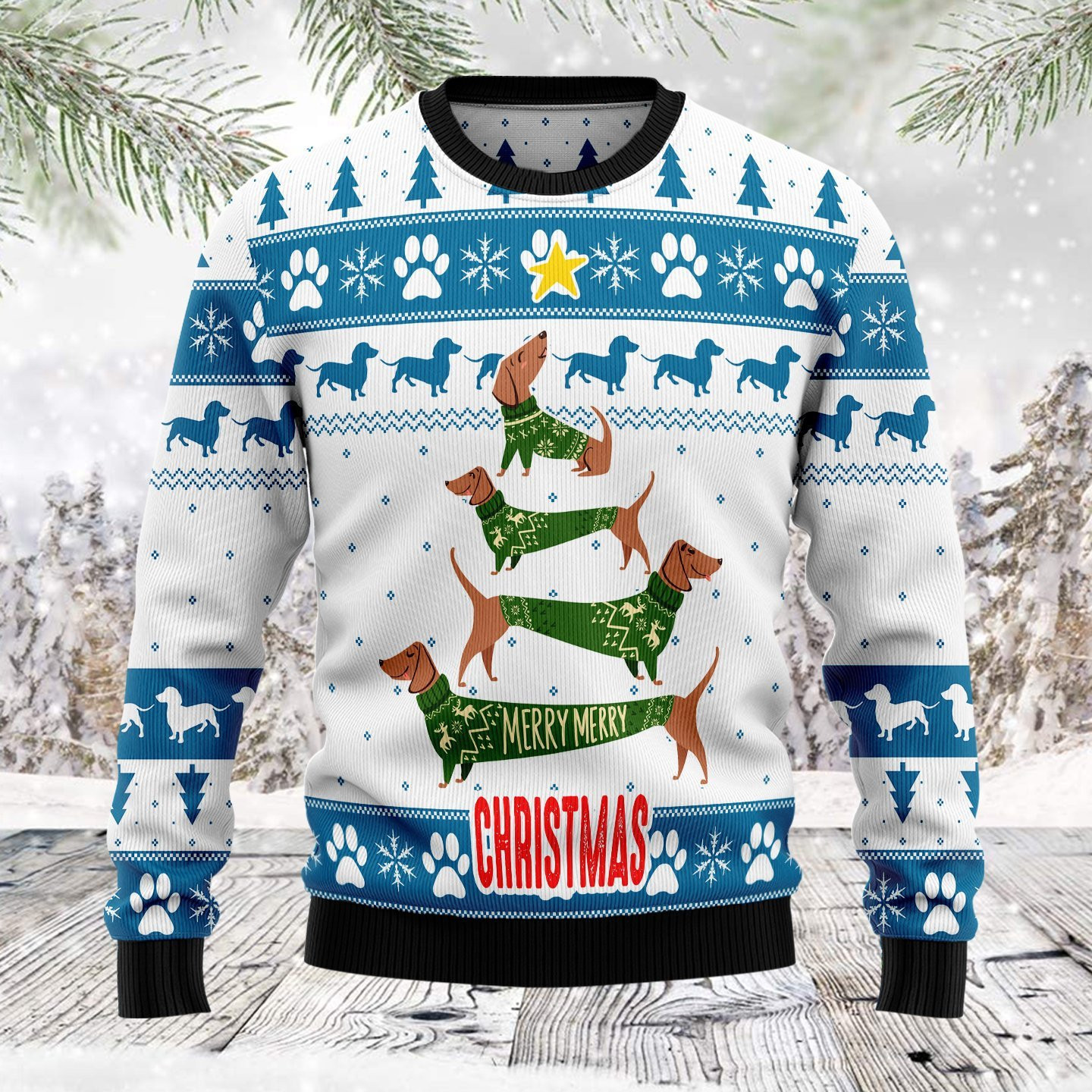 Cute Dachshund Ugly Christmas Sweater Adult 3D Funny Matching for family