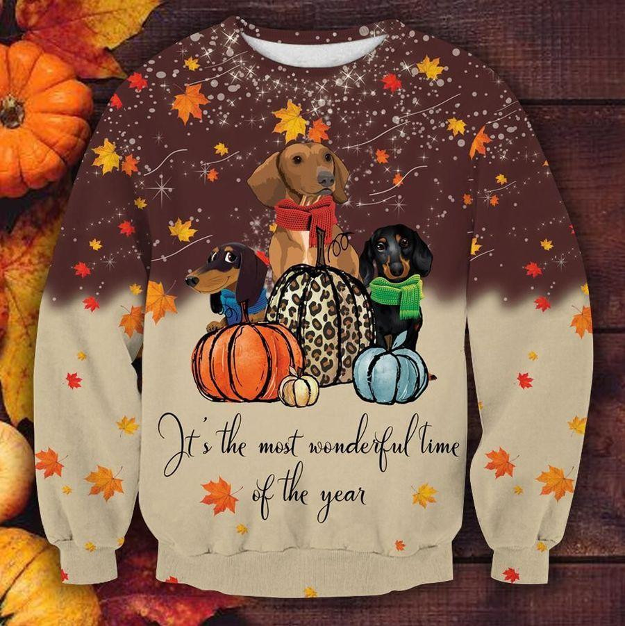 Cute Dachsund Thanksgiving Ugly Christmas Sweater Adult 3D Funny Matching for family