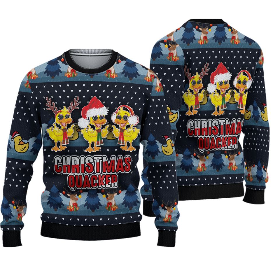 Cute Duck Quacker Ugly Christmas Sweater, Funny Sweater