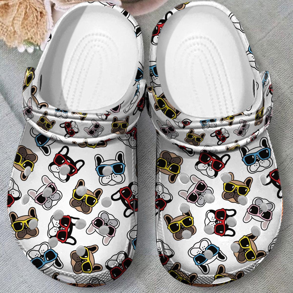 Cute French Bulldog Wearing Colorful Glasses Crocs Crocband Clogs Shoes Comfortable For Men Women and Kids
