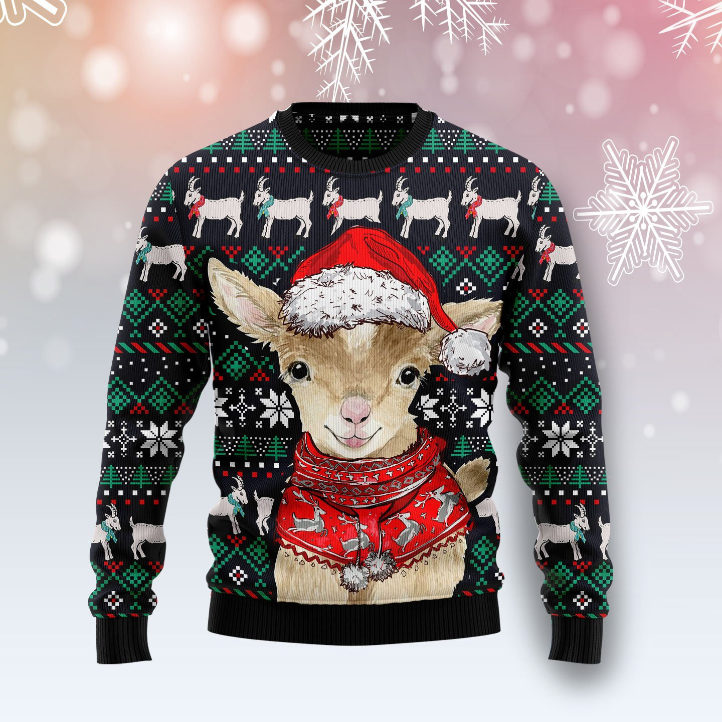 Cute Goat Ugly Christmas Sweater Adult 3D Funny Matching for family