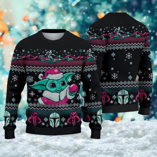 Cute Green Baby 3D Ugly Christmas Sweater, Galaxy Baby Xmas Sweatshirt - Image 8